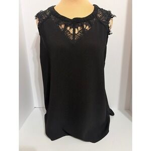 Black Eyelash Lace Sleeveless Womens M Blouse Romantic Goth Witchy Y2K Dark Boho